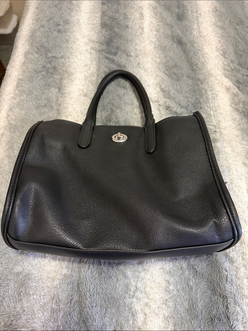 Rae Dunn Black Leather Satchel with Silver Turn-Lock